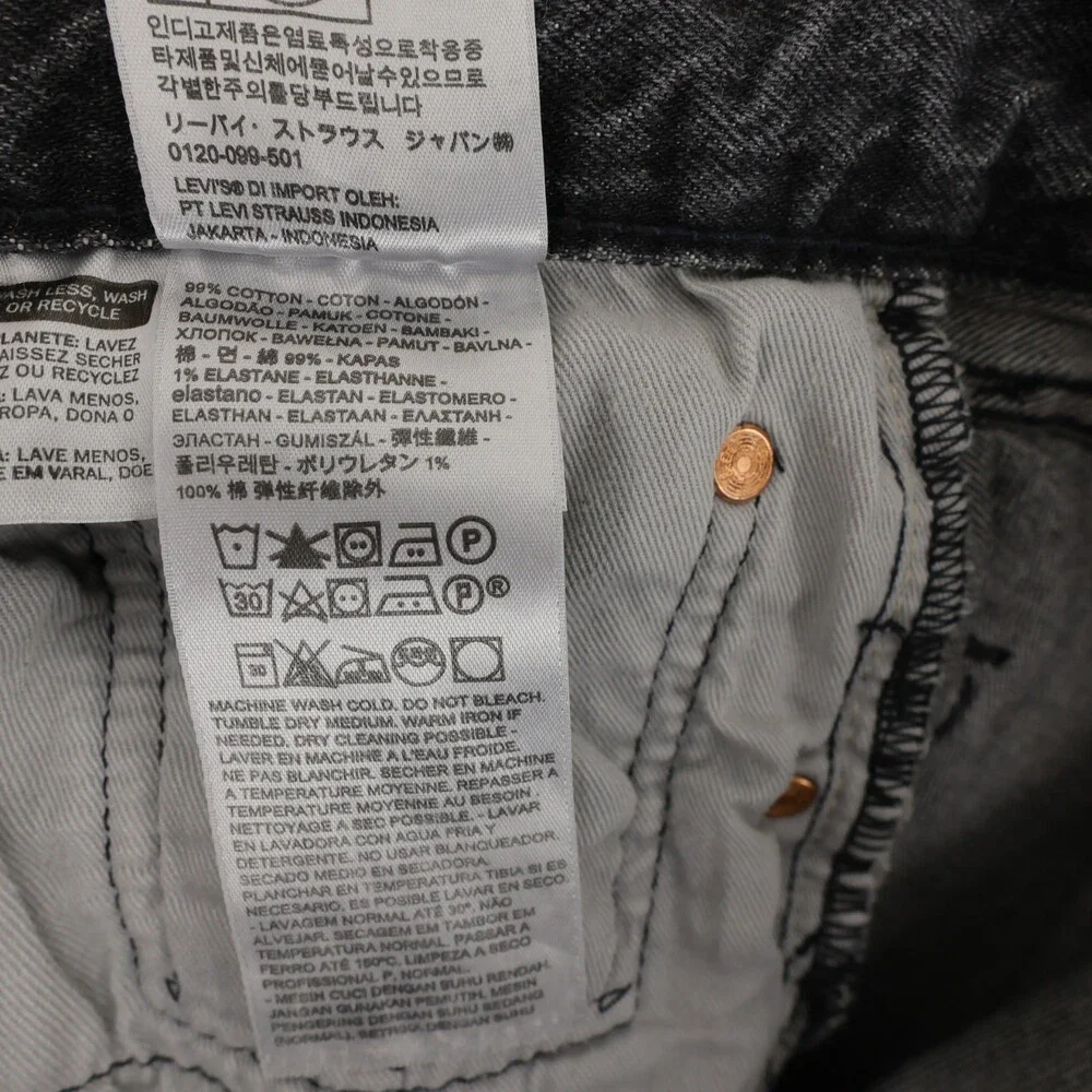 Levis 501 93 Jeans Mens 36x34 Black Gray Stretch Denim Button Fly Premium